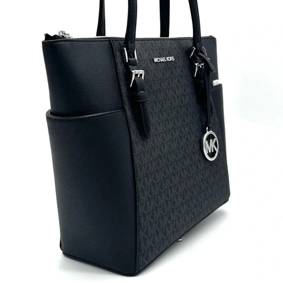 Michael Kors Large Charlotte Tote Bag Black/Silver (NWT) - Picture 4 of 10